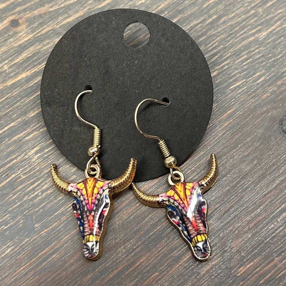 NEW multicoloured bull skull earrings